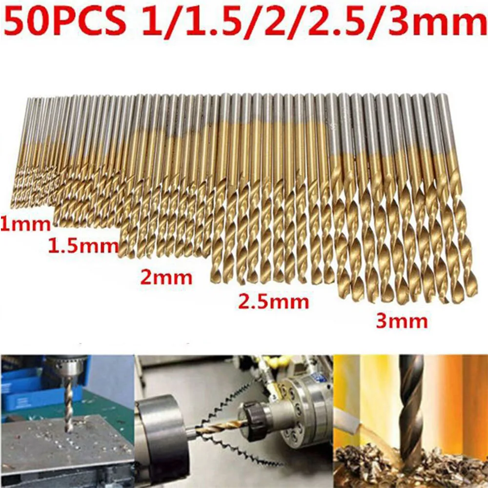 

50pcs 1mm 1.5mm 2mm 2.5mm 3mm Titanium Plated Straight Shank Twist Drill High Quality Mini Twist Drill Set Hand Tool