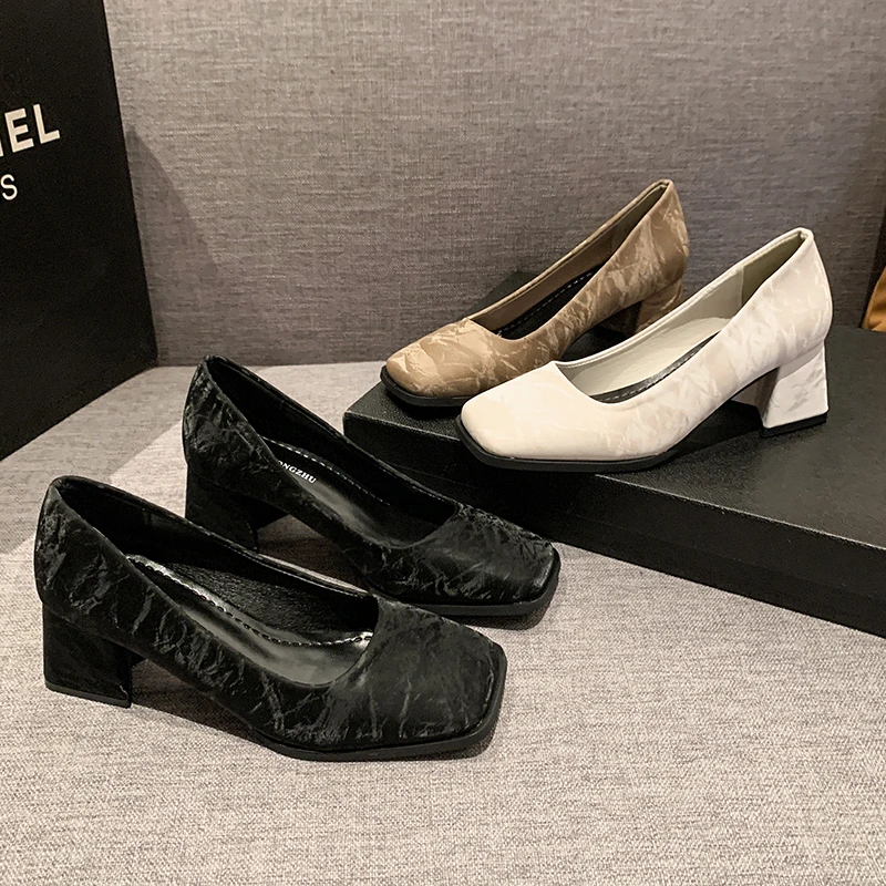 

Модные женские туфли-лодочки с квадратным носком, элегантные офисные женские туфли на толстом каблуке, весенние вечерние бальные туфли, туфли Мэри Джейн на высоком каблуке