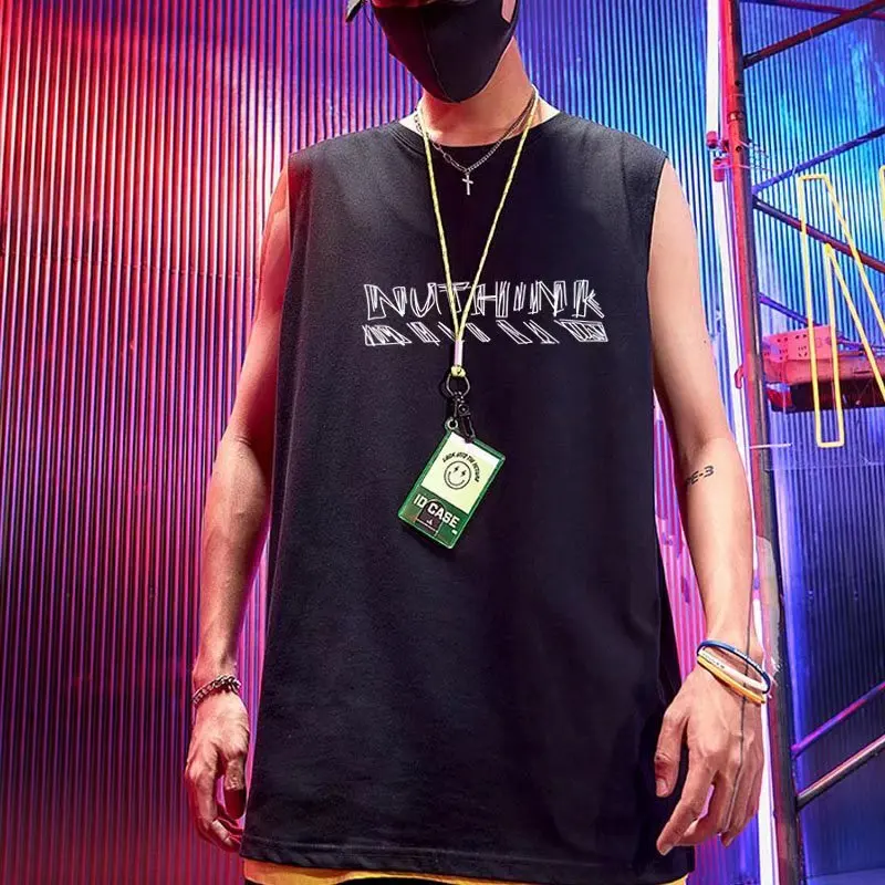 2021 Summer New Men's Tank Tops Fashion Streetwear Print Hip Hop Sleeveless Tank Top Men Casual Men Clothing Loose Men Tank Tops - Image 2