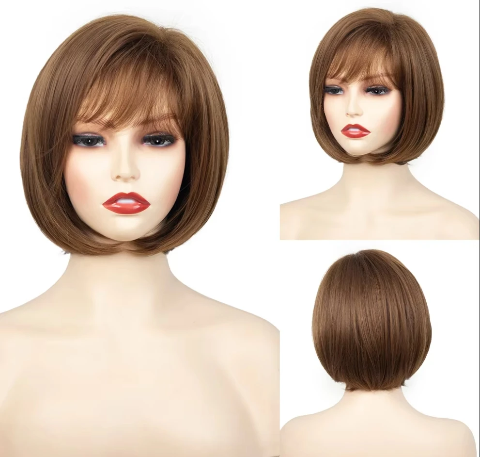 Synthetic Bob Short Wig Straight Brown Women Hair Heat Resistant Wig for Daily Party Cosplay Fake Hair