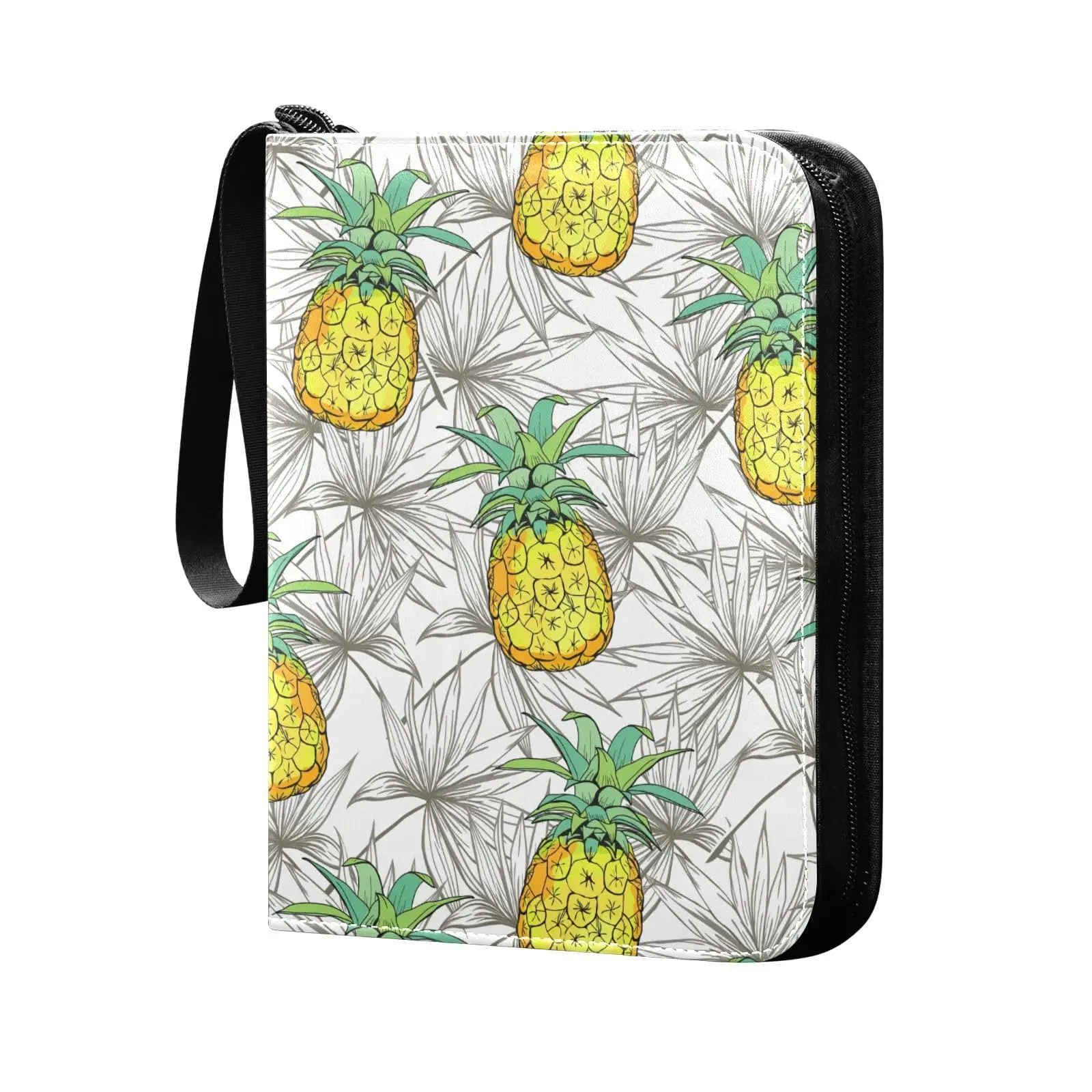 Black Line Pineapples 4 Pocket Card Binder, 400 Double Sided Pocket Album for Sport Game Cards, Unique Card Collection Storage