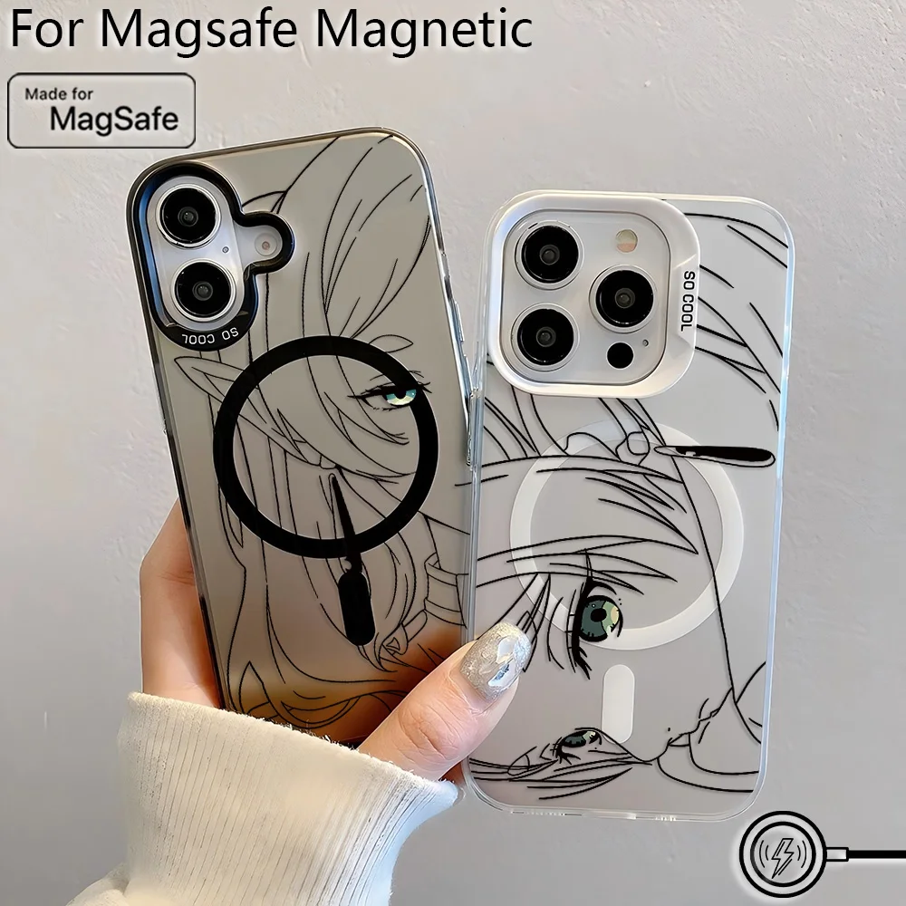 ญี่ปุ่นอะนิเมะการ์ตูน Frieren Magsafe แม่เหล็กสําหรับ iPhone 11 12 13 14 15 16 PRO MAX PLUS ชุบนุ่ม Anti Fall ปกหลัง