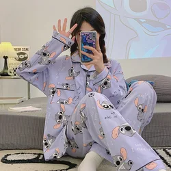Versatile Casual Cartoon Stitch Sleepwear Women's Spring and Autumn Long Sleeved Two-piece Set Pijama Pajama Sets Pyjamas Sleep