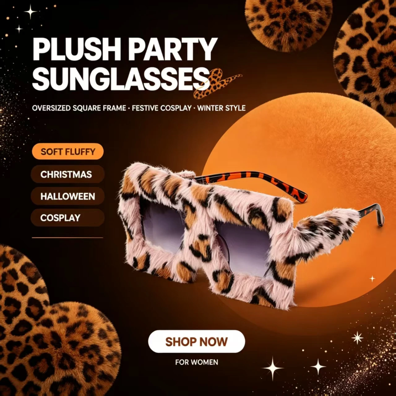 Oversized Plush Sunglasses, Soft Fluffy Square Frame for Women, Cosplay Party Motorcycle Riding Winter Shades