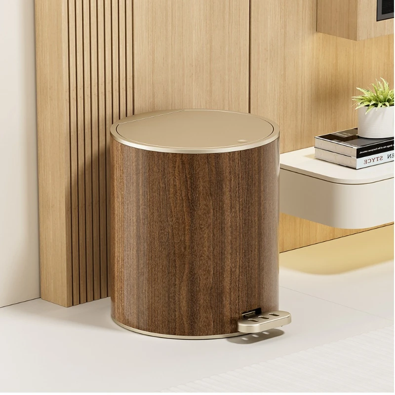 

High-end Retro Style Waste Bins Foot-pressed Double-opening Spring-lid Wooden Waste Bins Prevent Odors Home Vuilnisbakken JTW