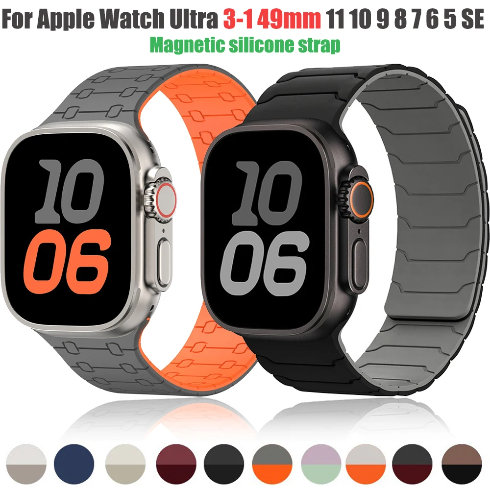 Silikonarmband für Apple Watch Ultra 3-1 49mm 11 10 9 8 7 46mm 42mm 45mm 41mm Magnetisches Armband für IWatch 6 5 SE 44mm 40mm