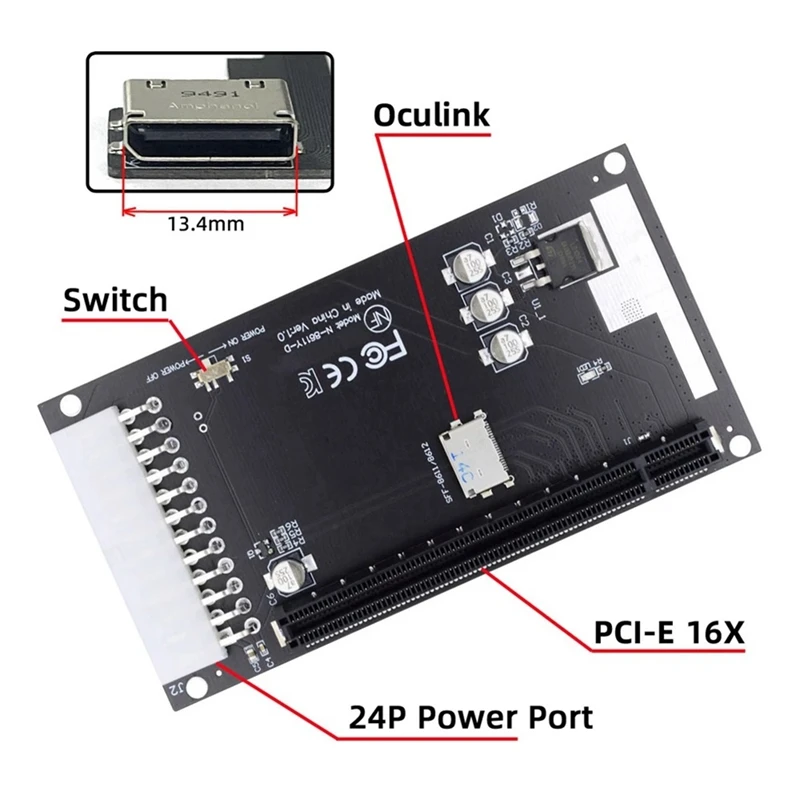 4X Oculink SFF-8612/1 to PCIE PCI-Express 16X Adapter for Mainboard