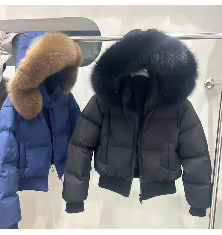 

Зимняя модная женская куртка-пуховик для поездок на работу, облегающая куртка с высокой талией и воротником из лисьего меха