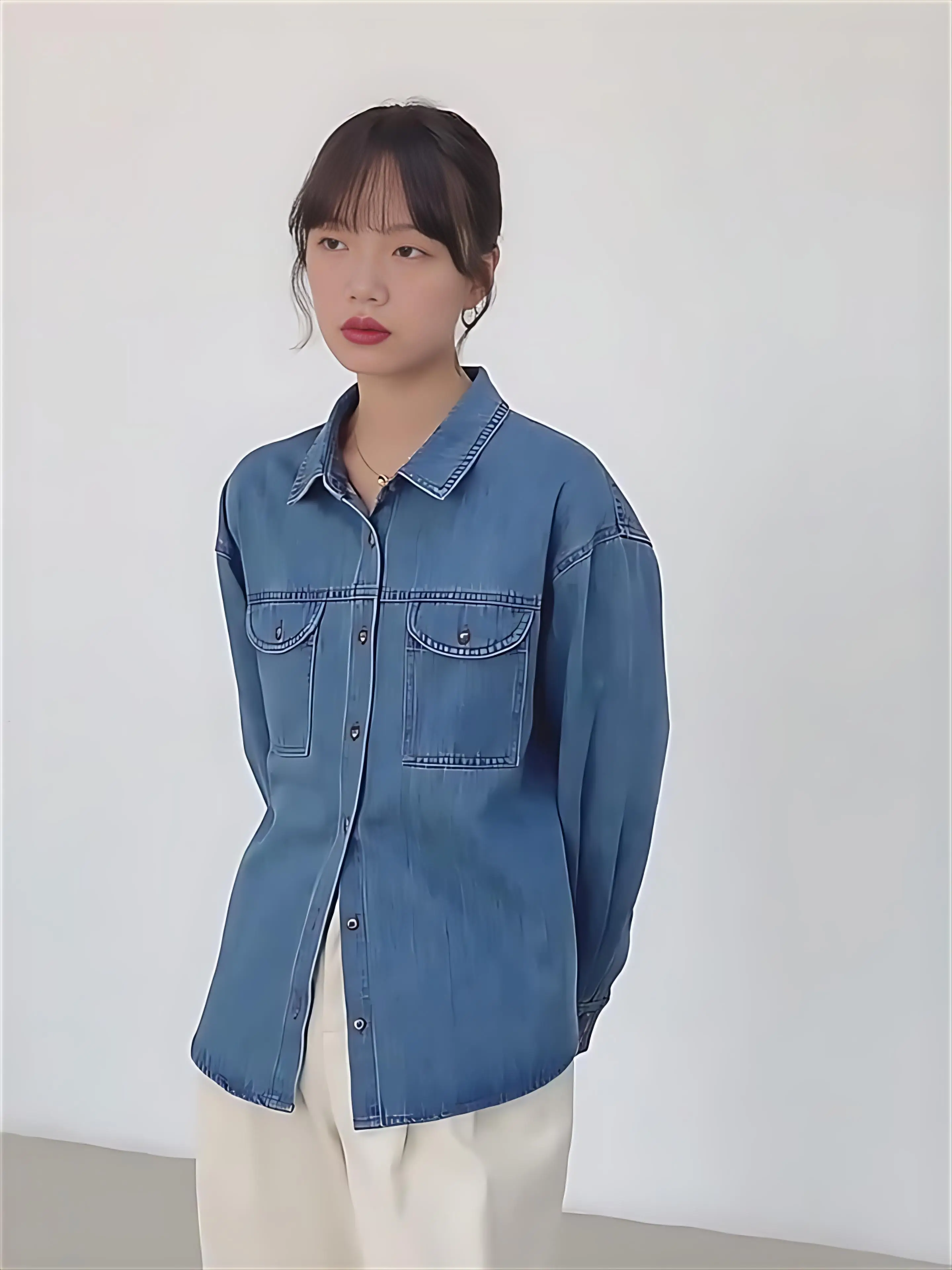 معطف الدنيم المعتاد للمرأة الخريف يزين مزدوجة الصدر المرقعة حزام سليم صالح الرباط مطوي سترات الكلية الشباب