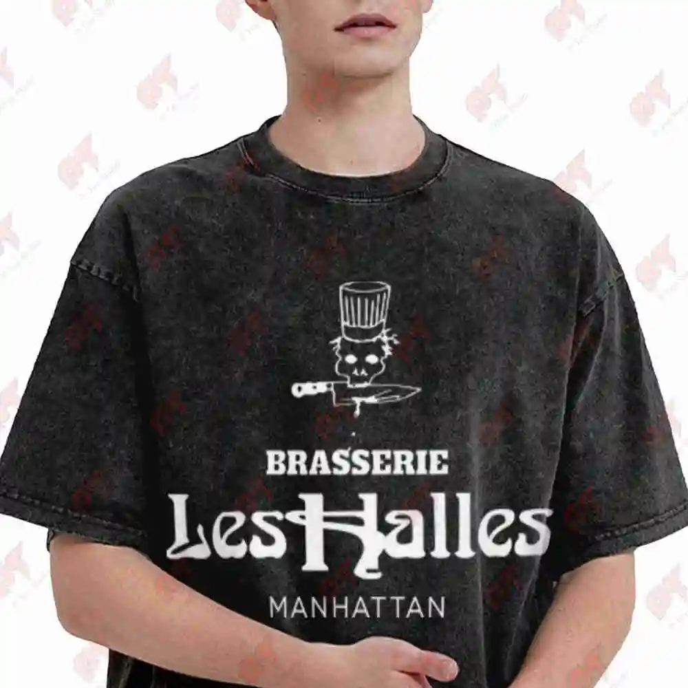 Brasserie Les Halles Anthony Bourdain Old Restaurant Vintage Washed Tee Pure Cotton T-Shirt