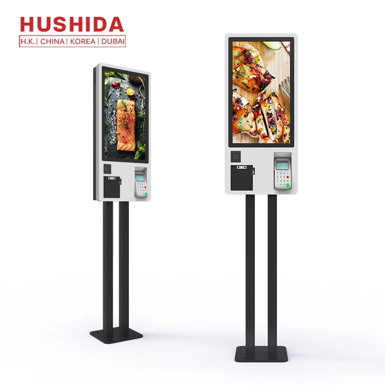 

24 inch self service food order machines with ticket POS QR code scanner payment kiosk