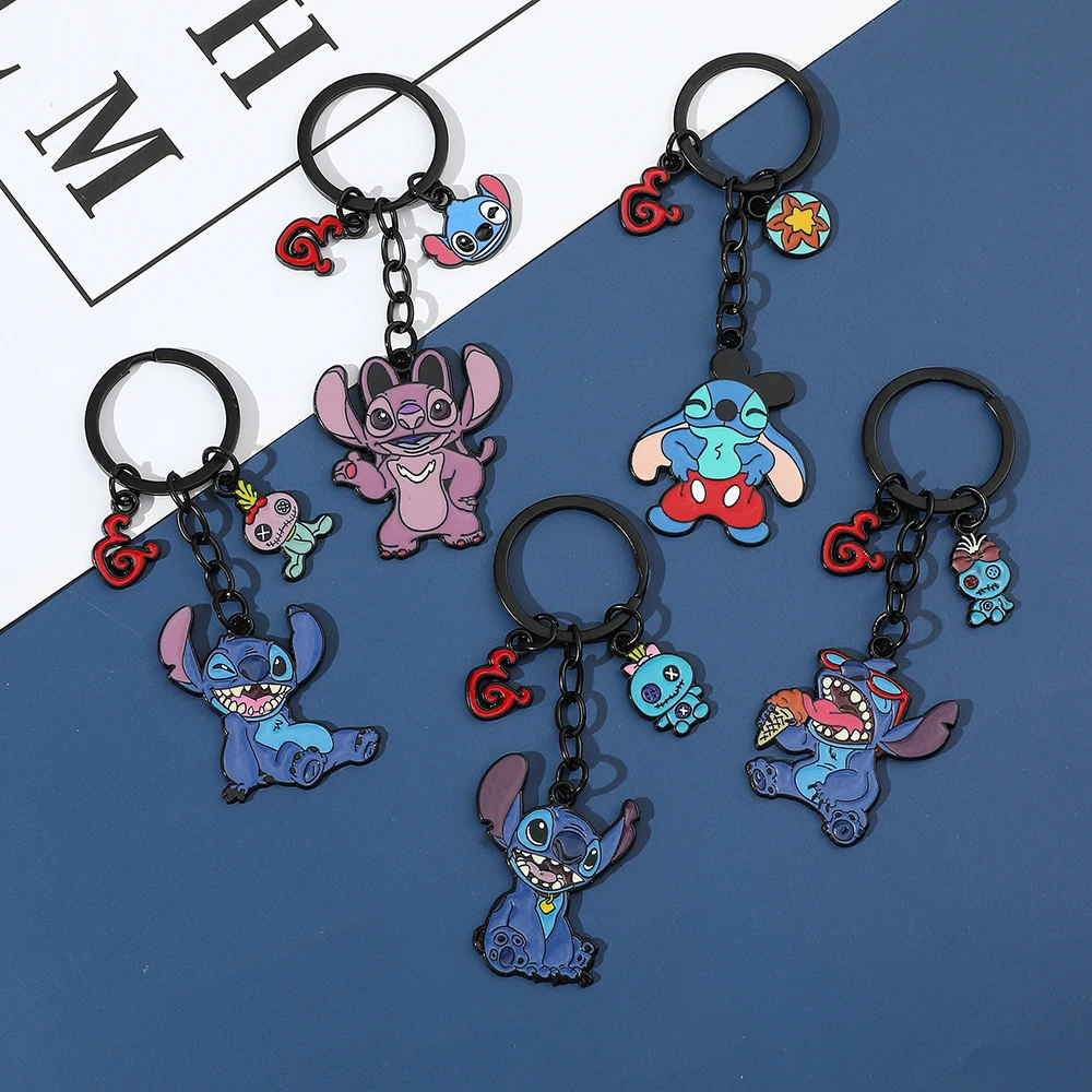 Anime Lilo & Stitch Keychain Cartoon Figure Stitch Angel Badge Pendant Keyring Car Backpack Key Holder Cute Jewelry Accessories