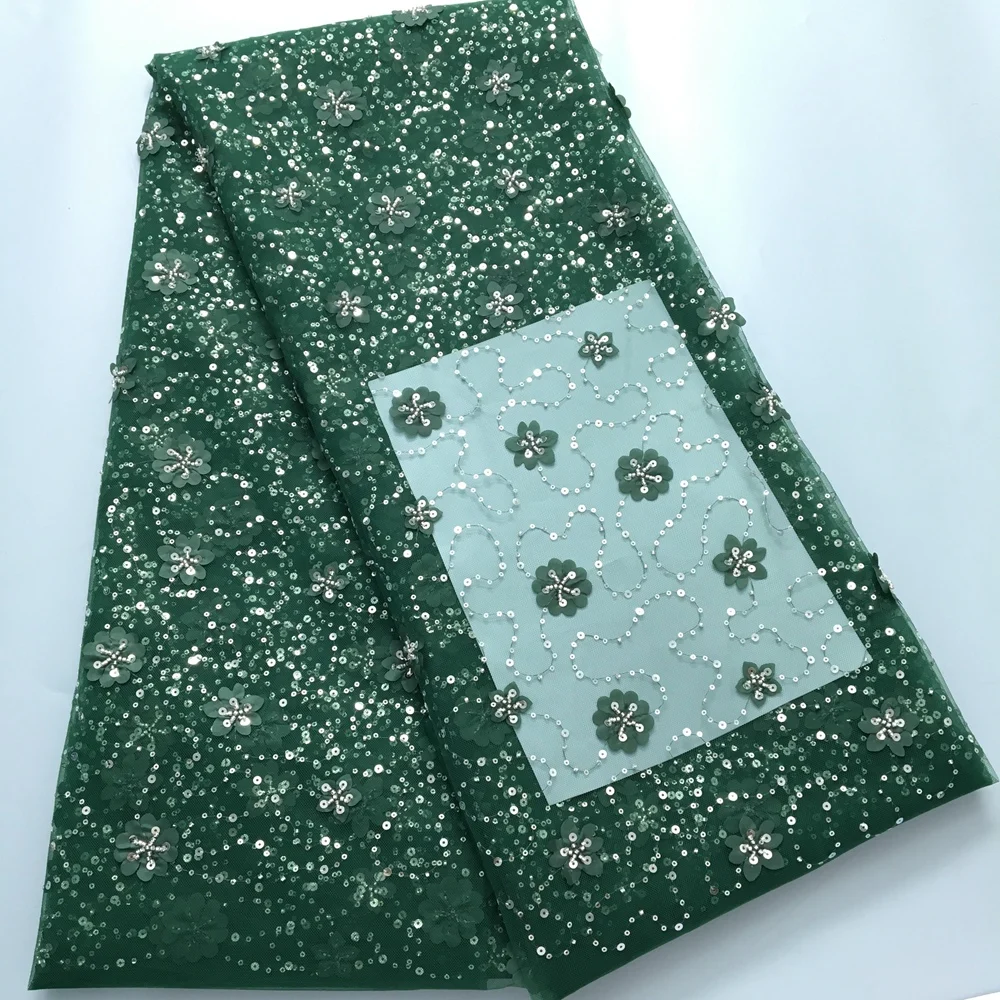 

Green Latest African Lace Fabric 2024 High Quality Embroidery 3d Lace French Nigerian Lace Fabric For Women Party Dress S4001