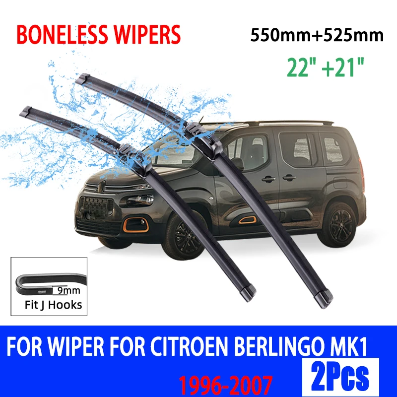 For Citroen Berlingo MK1 1996-2007 Car Front Wiper U-Shape Soft Rubber Boneless Wiper HD Silent Durable Wiper 22