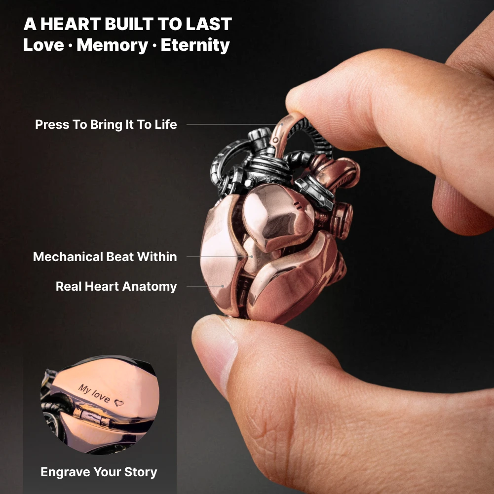 COPPERTIST.WU Mechanical Heart Pendant Necklace - Copper Beating Heart Jewelry Steampunk Halloween Fidget Gift for Men Women