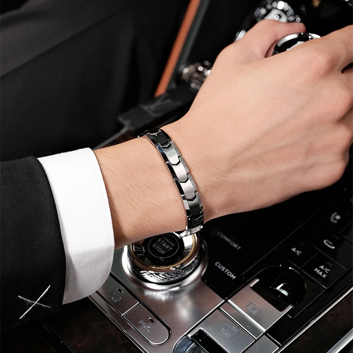 ARADOO Titanium Steel Hematite Therapy Bracelets Men\'s Arrow Stainless Steel Magnetic Link Bracelet