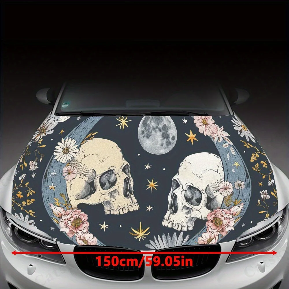 Flowers & Moonlit Night Print car hood stickers, waterproof self-adhesive, scratch resistant, easy to stick, durable car PVC sti