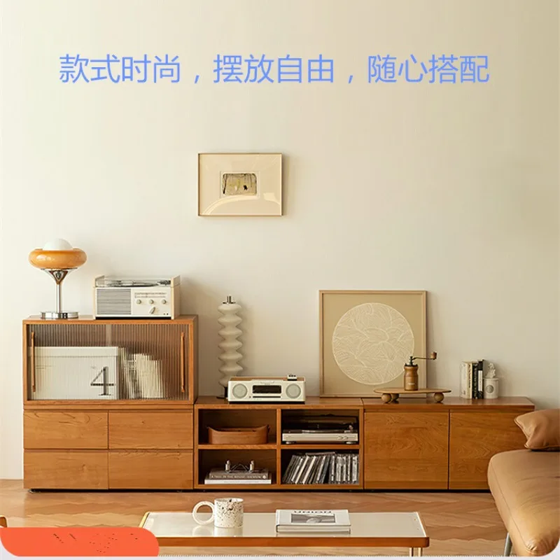 

Solid wood module TV cabinet Japanese cherry wood furniture living room storage floor combination cabinet