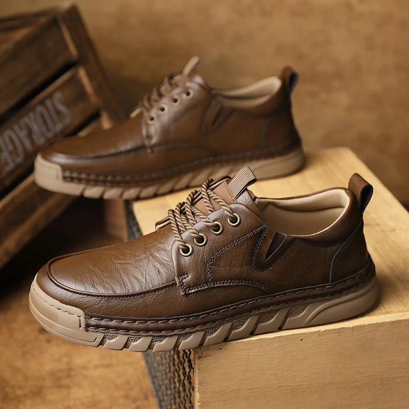 

New Handmade Leather Men Shoes Casual Comfortable Men Loafers Slip on Leather Shoes Men Flats Hot Sale Outdoor Walking Shoes