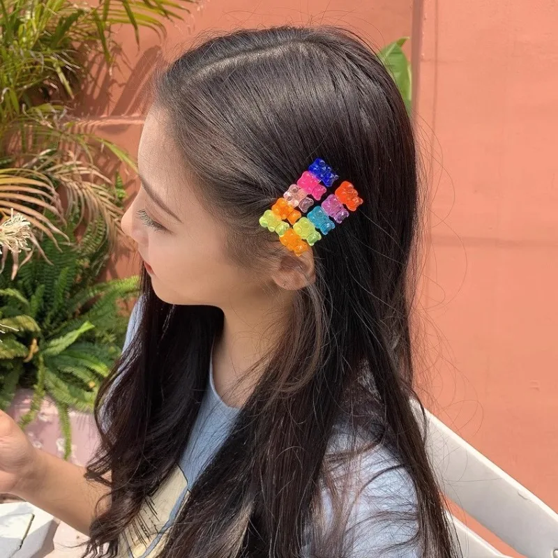 Colorful Kawaii Bear Hairpin Resin Geometric Sweet Cool Versatile Bear Hair Clip Lovely Premium Feel Korean Hair Accessories