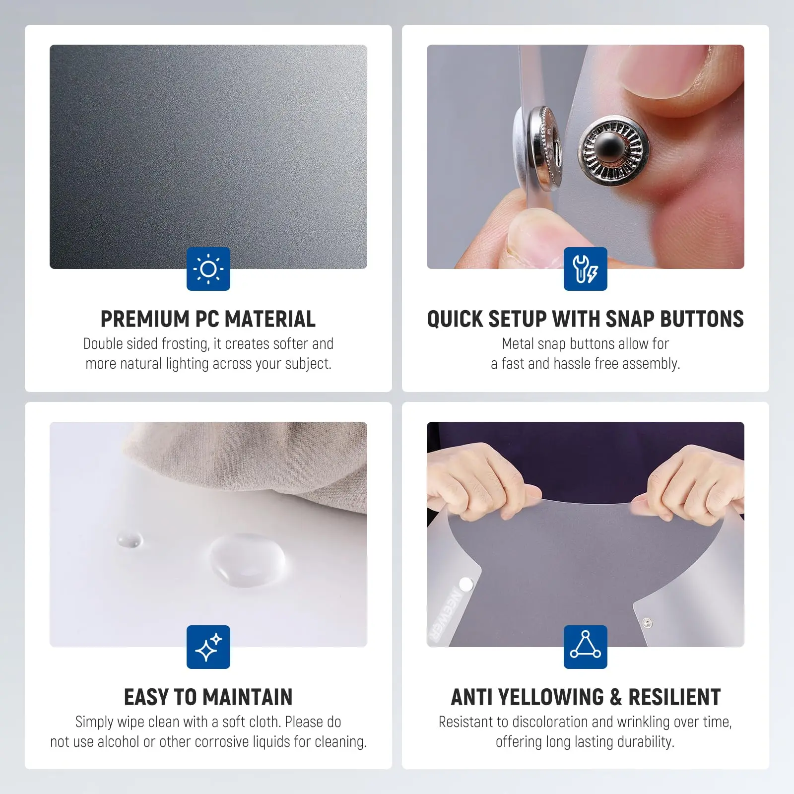 NEEWER مجموعة مخروطية خفيفة مكونة من 3 قطع (14 بوصة/15 بوصة/20 بوصة) مطورة بسمك 0.5 مم لإضاءة الصور وعاكس ناشر الفلاش