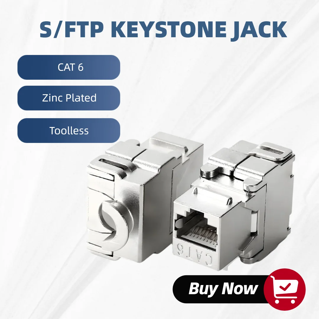 S/FTP Cat 6/6A Keystone Jack RJ45 Port Zinc Plated 10 Pieces Module Coupler Adapter for Network Patch Panel Toolless