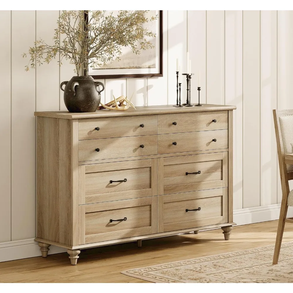

8 Drawers Dresser for Bedroom, Farmhouse Dresser Chest of Drawers, Light Wood Kids Dresser for Closet, Dressers