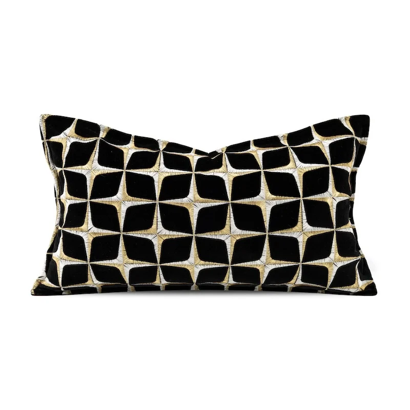 Gold Black Color Pillows Luxury Embroidery Cushion Case Modern Geometric Decorative Pillow Cover For Sofa Chair Home Decorations