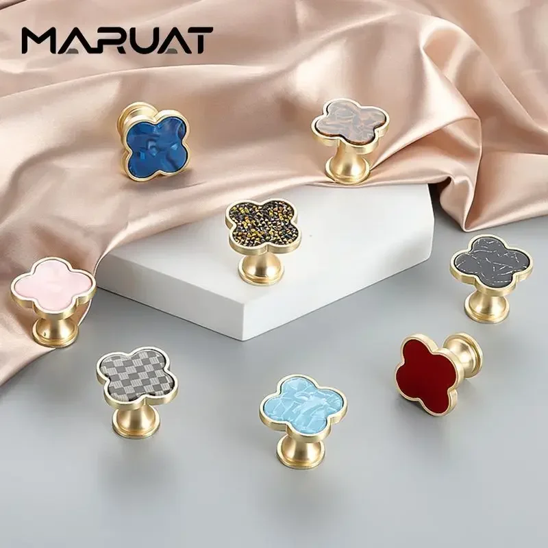 Zinc Alloy Four Leaf Clover Hook Drawer Cabinet Door Cabinet Handle Single Hole Door Handle Simple Furniture Handle