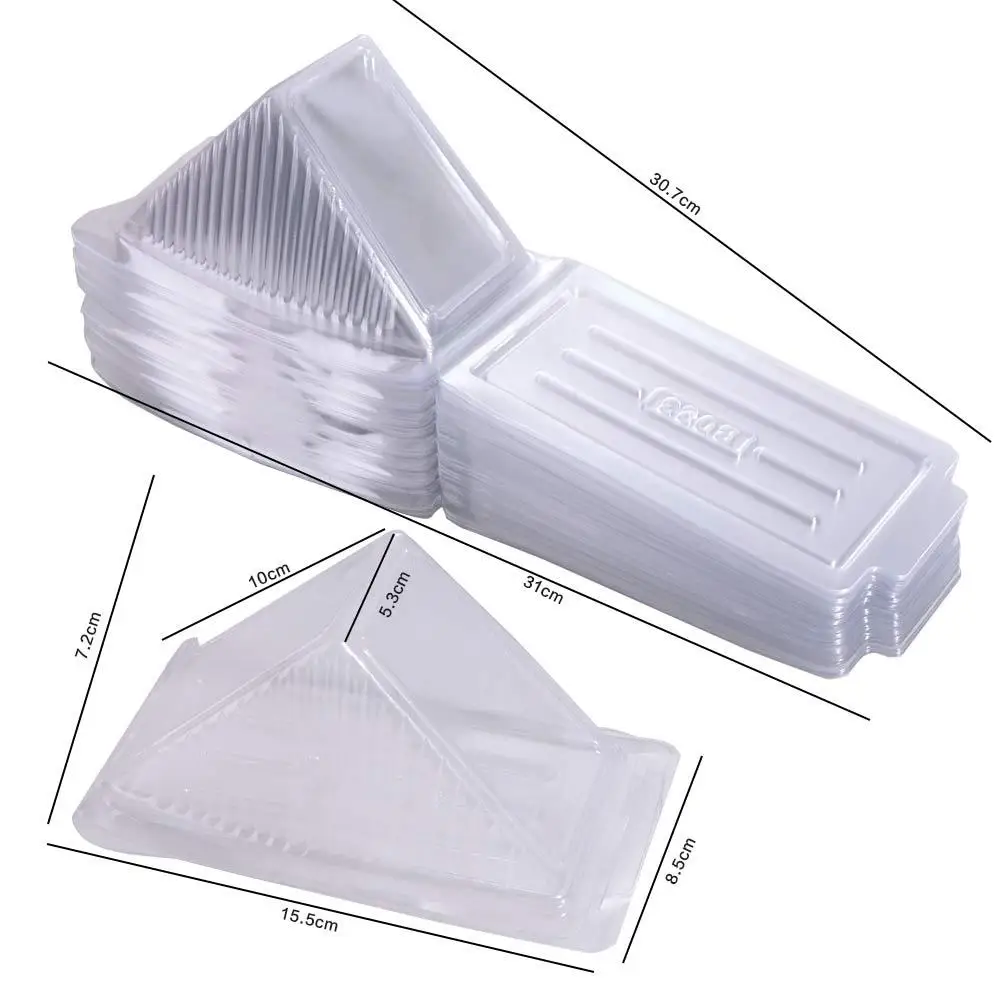 100 Pcs Triangle Disposable Sandwich Packaging Box Integrated Lid Design Transparent Sandwich Takeout Box Plastic Food Container