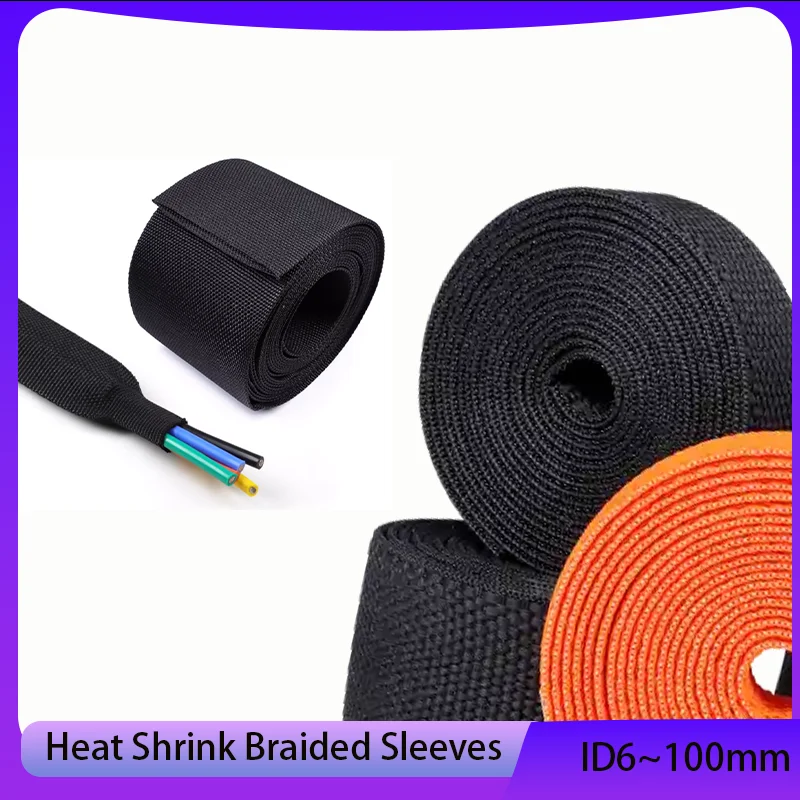 

ID 6~100mm Heat Shrink Braided Cable Sleeve Insulation Flam Retardant Wire Wrap Sheath Protection PET Auto Line Organizer