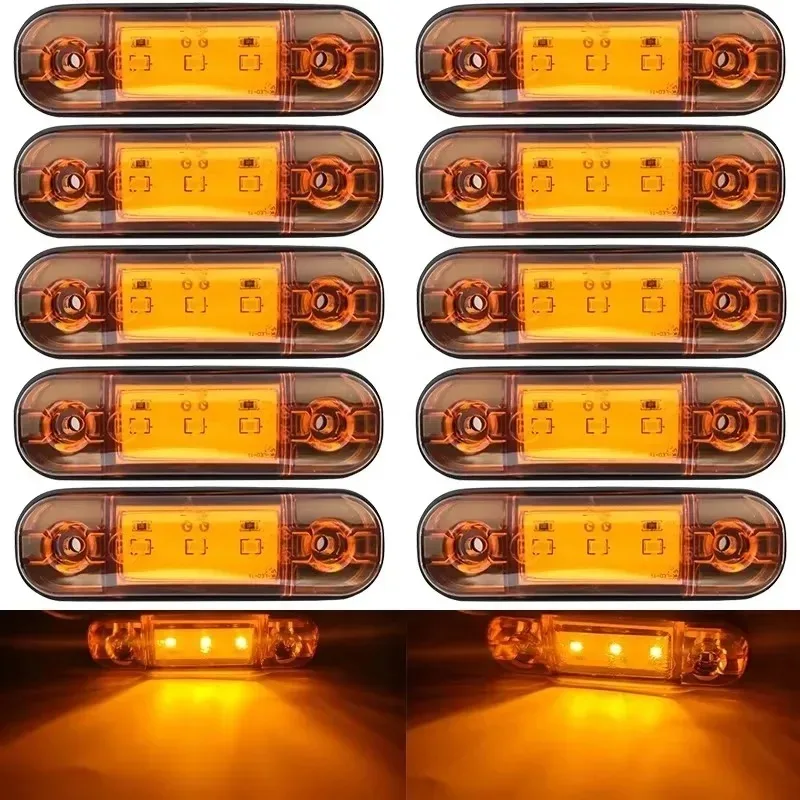 LED Side Marker Lamp 12V 24V Truck Lorry 5PCS for Warning Light 3 LED Light Oval Clearance Trailer Truck Orange Yellow