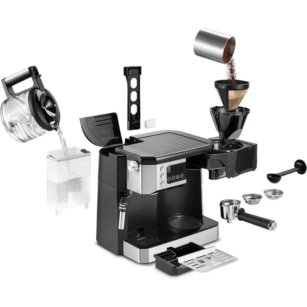 Máquina de café combinada multifuncional e máquina de café expresso + batedor de leite ajustável avançado para cappuccino e latte + café de vidro