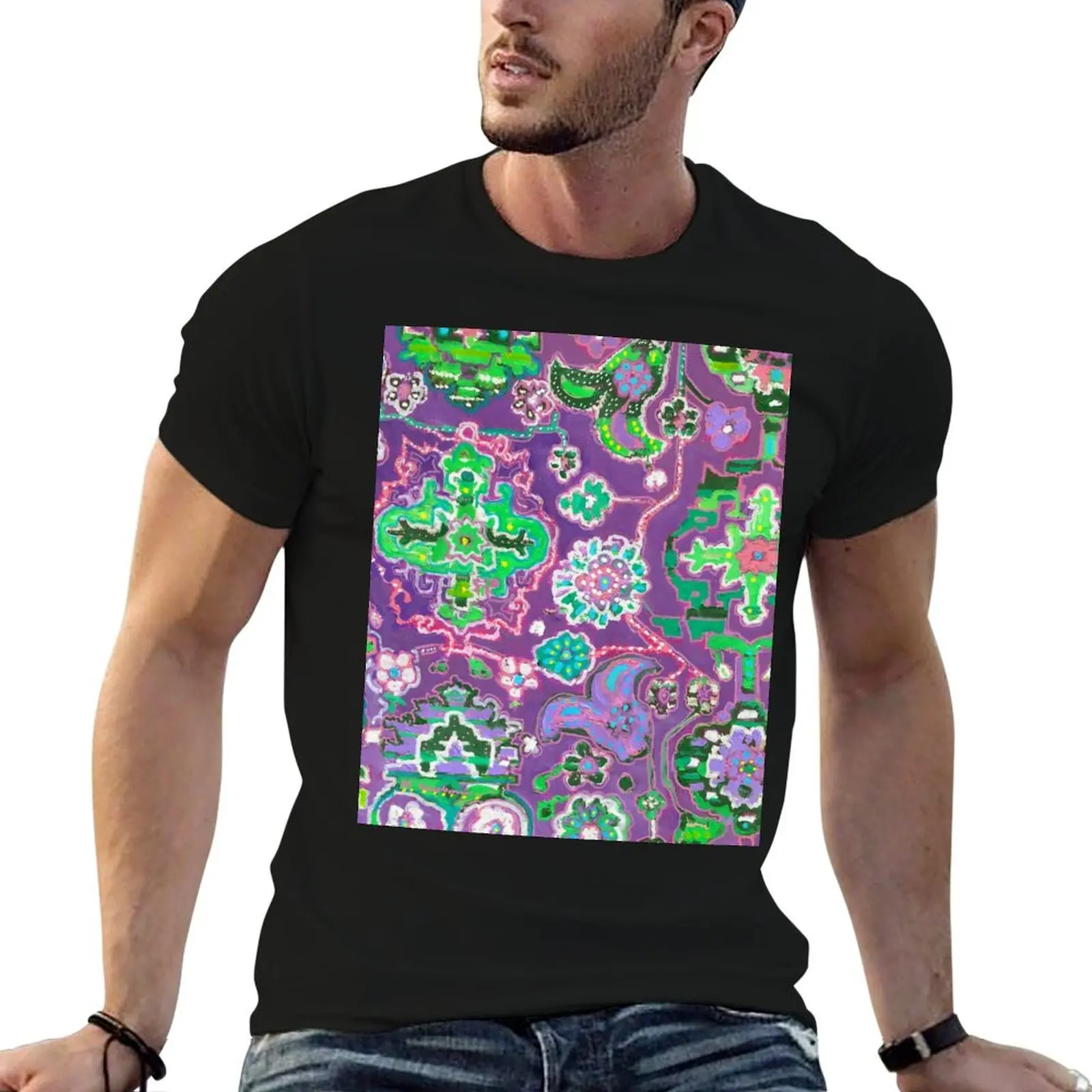 

Purple Pink and Green Fantasy Tapestry Art T-Shirt heavyweights anime clothes fruit of the loom mens t shirts