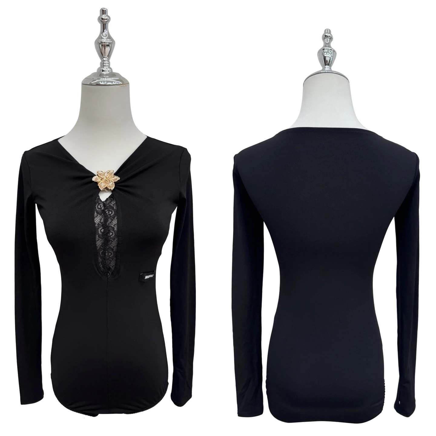 

Женская одежда, кружевной комбинезон с v-образным вырезом и длинными рукавами, костюмы для латинских танцев, чача, танго, самба, танцевальная одежда для практики, DQL12286