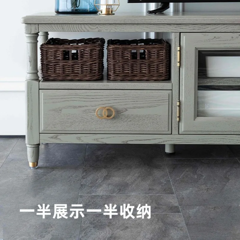 Grey solid wood TV cabinet, niche advanced gray all solid wood TV cabinet