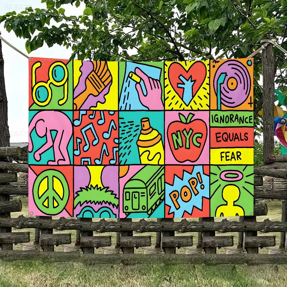 لافتة ديكور منزلي لغرفة الخيال العلمي الكبير مطبوعة بعلم كبير من K-Keith art Haring #3