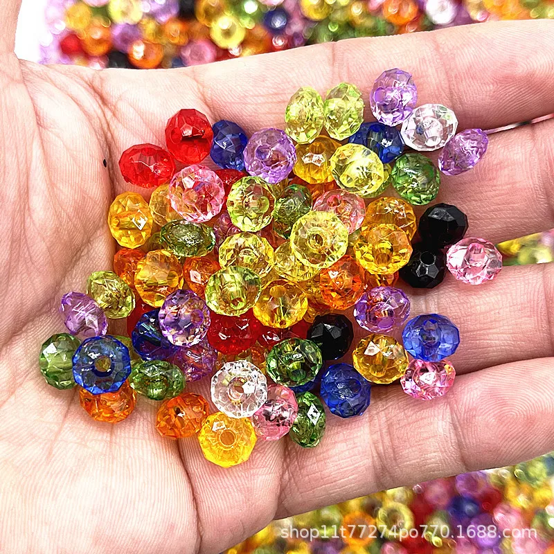TX21 6/8/10mm Polychrome Transparent Faceted Flat Acrylic Beads Beads Jewellery Making DIY Handmade Bracelet Bead Accessories