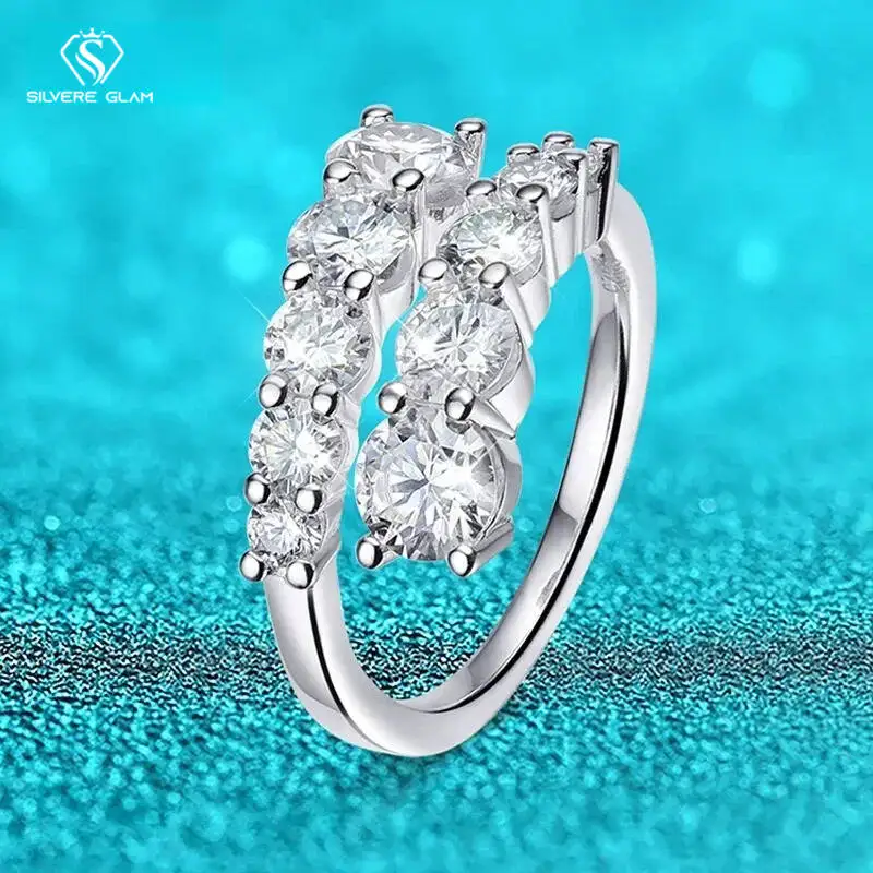 

SG 10 Gems Full Moissanite Rings For Women Sparkling Flawless Lab Created Diamond Wedding Band S925 Sterling Silver Jewelry DVVS