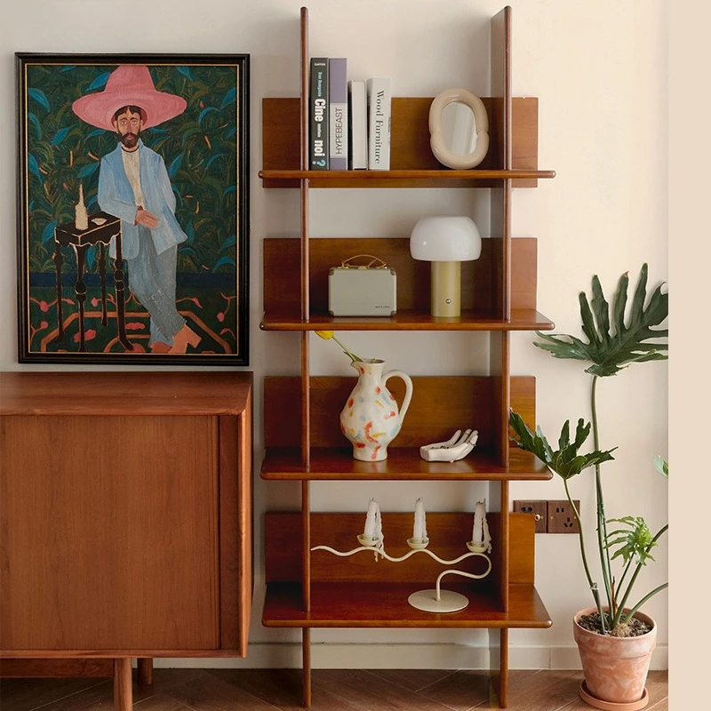 

Solid wood multi layer shelf ladder storage rack medieval bookshelf against the wall creative landing