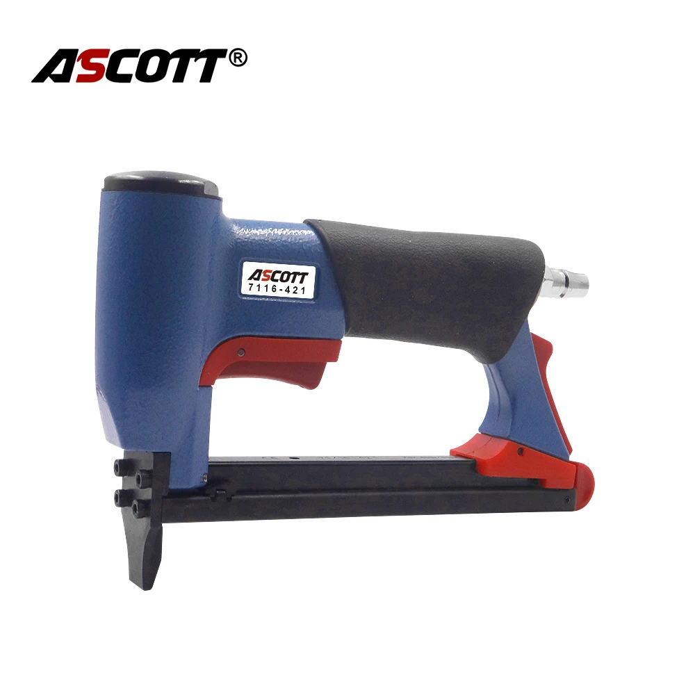 Ascott 7116 Pneumatic Upholstery Stapler 21Ga Crown Width 12.8mm Air Furniture Stapler for Framing Carpentry Nail Gun