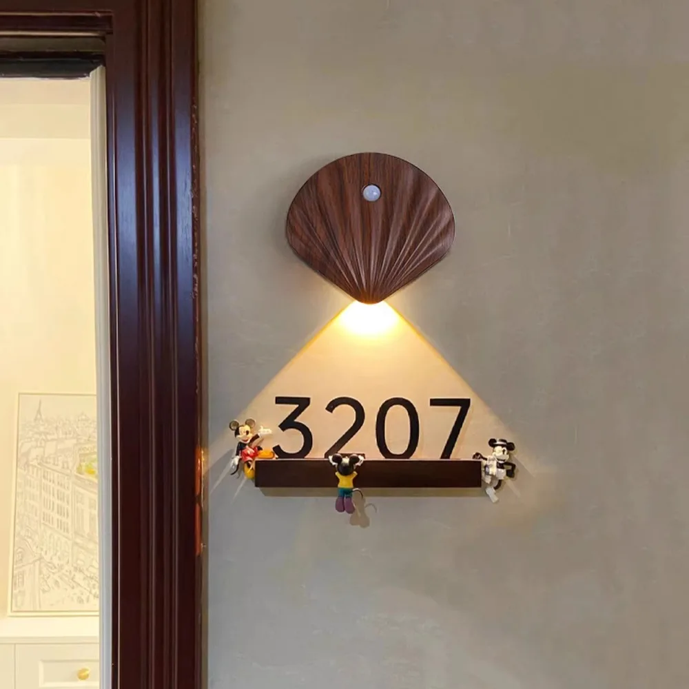 Rechargeable Shell Doorplate Wall Lamp, ABS & Magnet, for Wardrobe Wine Cabinet Bedside, Motion-sensing Wireless Light