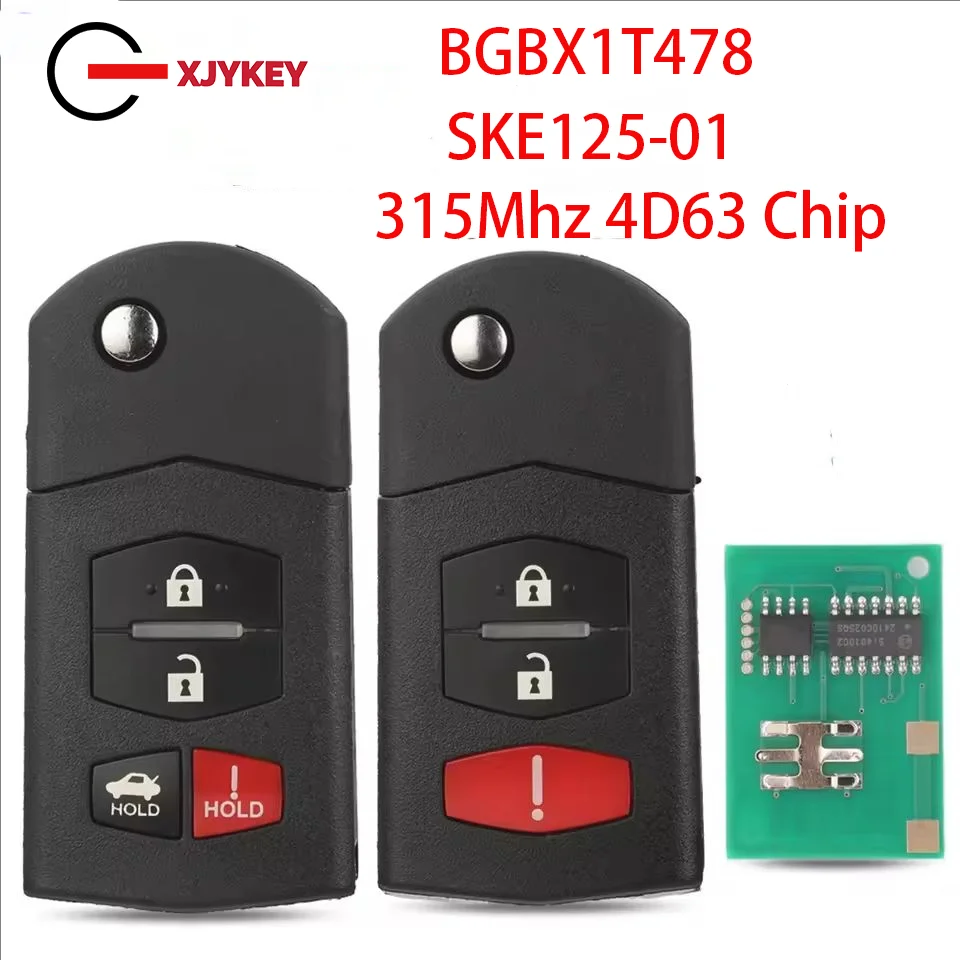 

XJY Flip Remote Car Key 315Mhz 4D63 Chip For Mazda 2 3 5 6 8 CX-7 CX-9 MX-5 BGBX1T478SKE125-01 CC43-67-5RYC Fob 3/4Buttons