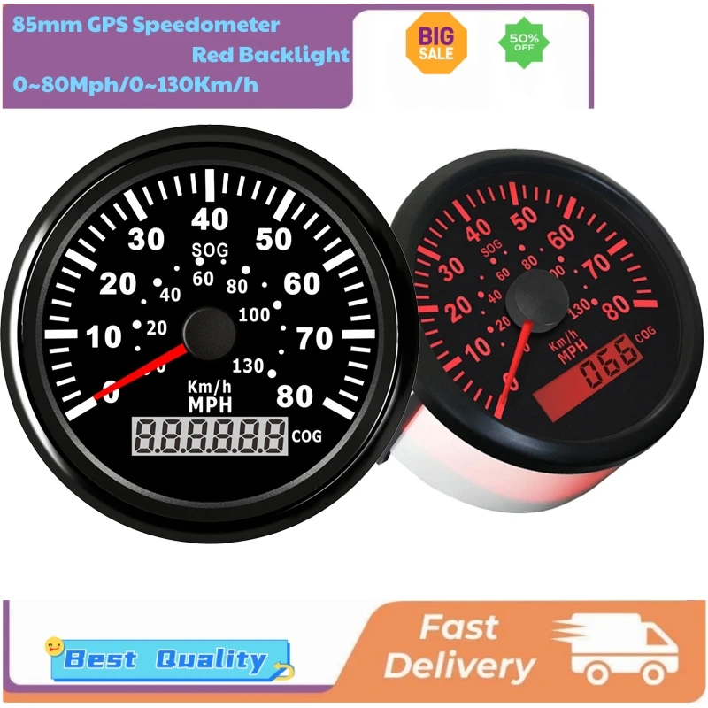 

0-80MPH 0-130 км/ч Покажите GPS-спидометры Индикаторы скорости 85 мм 9-32 В SUS316L Безельные устройства для автогрузовиков с GPS-антенной