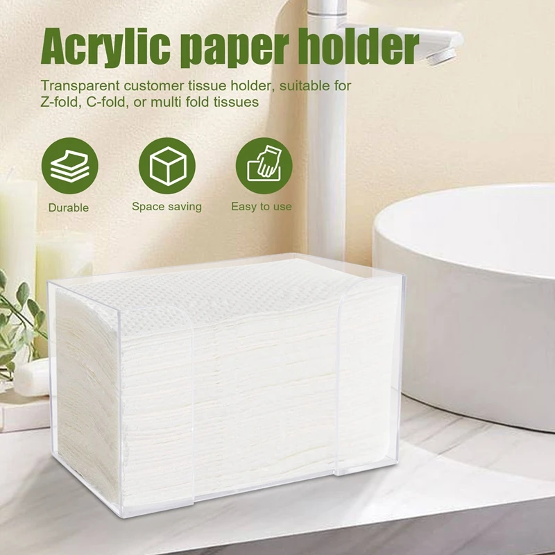 Countertop Paper Towel Dispenser,Clear Guest Towel Napkin Holder, Suitable For Z-Fold, C-Fold Or Multi-Fold Paper Towels