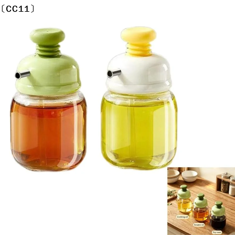 Glass Oil Dispenser Press Type Quantitative Control Leak Proof Nozzle For Home Kitchen Cooking Baking〔CC11〕