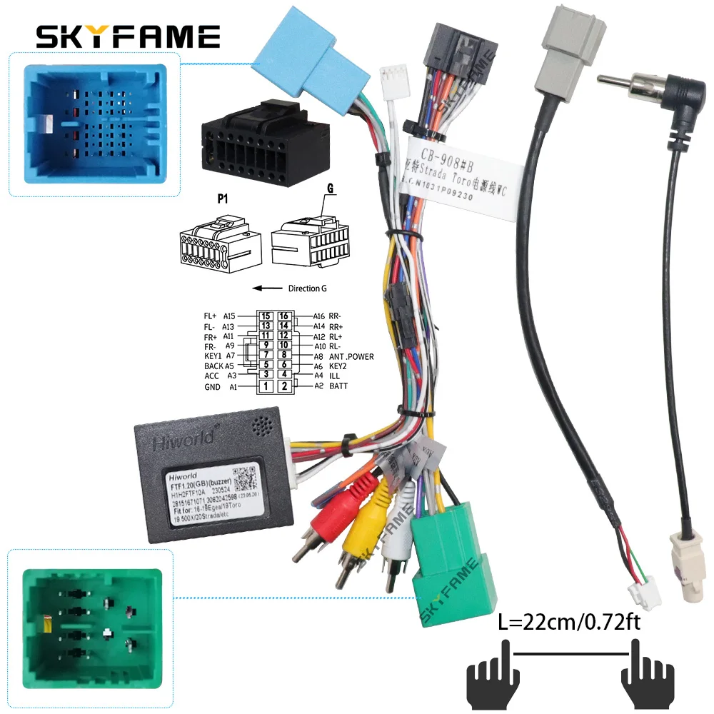SKYFAME Car 16pin Wiring Harness Adapter Canbus Box Decoder Android Radio Power Cable For Fiat Strada Toro FTF1.20