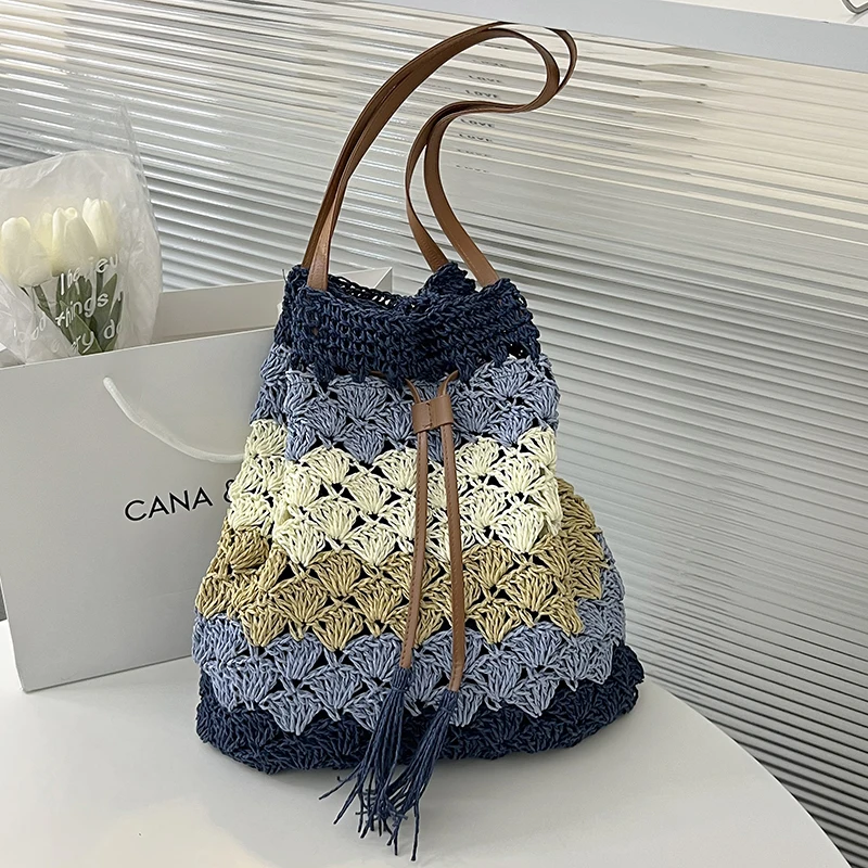 

VeryMe Fashion Vintage Hand Knitted Shoulder Bag Cotton Rope Weaving Ladies Handbag Summer Female Bucket Pack повседневная сумка