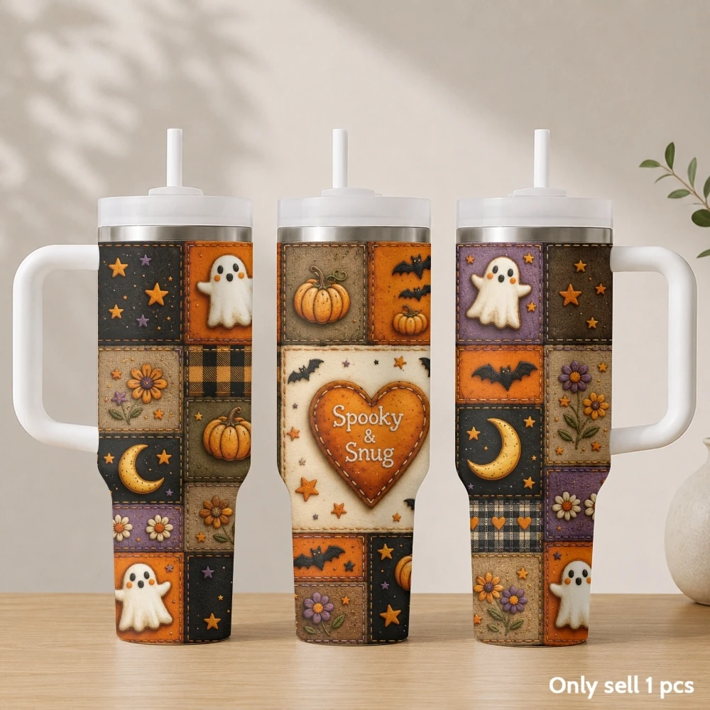 Halloween collage elements Vacuum Flasks 40oz Stainless Steel Insulated Tumbler with Handle & Straw Leakproof Travel Mug