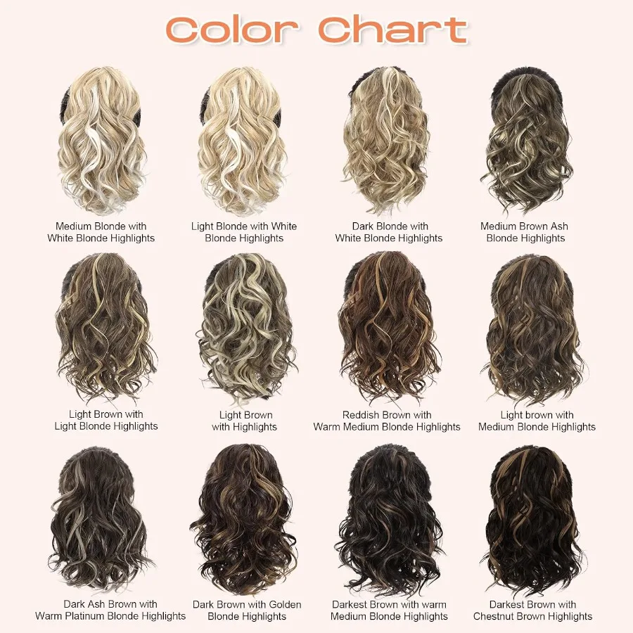 10 قصيرة مخلب تسليط الضوء على ذيل حصان تمديد PT001 إيلا متموجة مجعد سميكة الفك كليب في وصلات الشعر ذيل حصان لينة المظهر الطبيعي